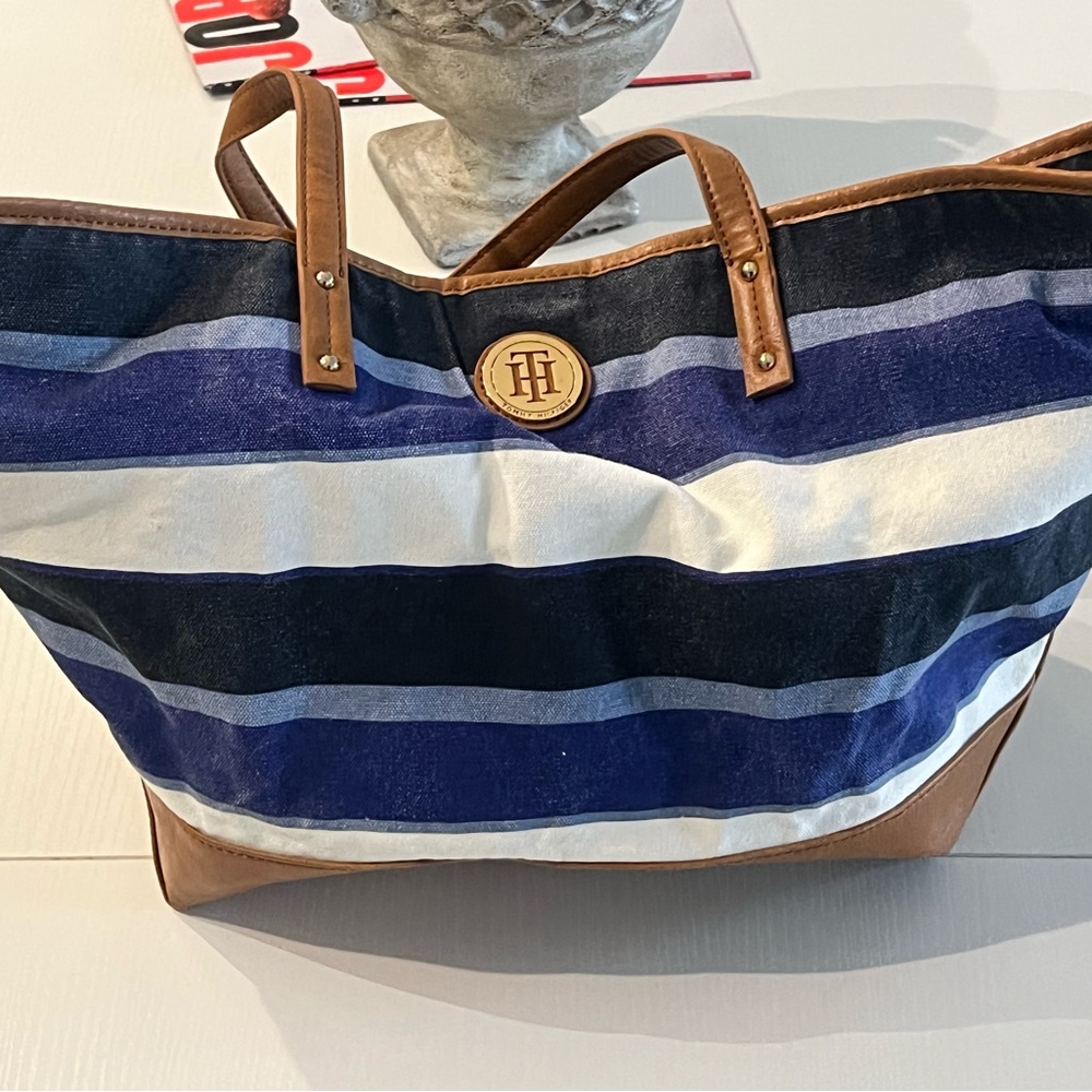 Tommy Hilfiger Navy and White Striped Tote